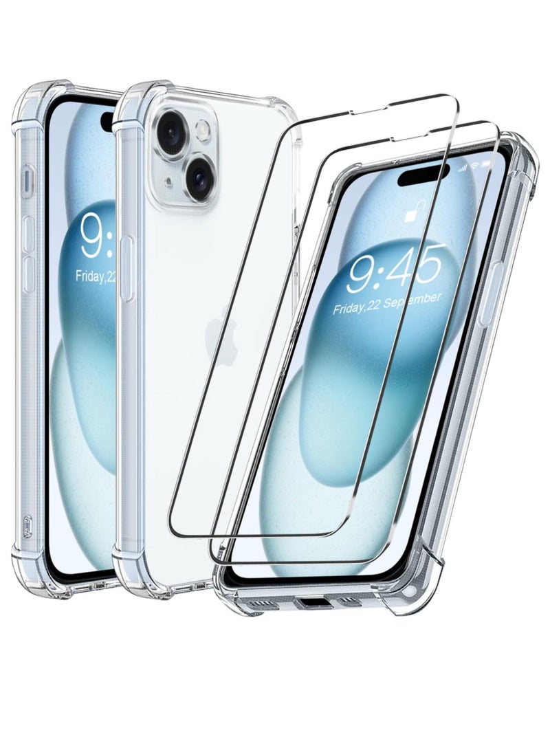 "ELTRAZONE iPhone 15 Case and Screen Protector Bundle – 2-Pack Tempered Glass with Clear Soft TPU Shock-Absorption Cover for 2023 iPhone 15 (6.1 Inch) [3 in 1 Kit]" - Image 1