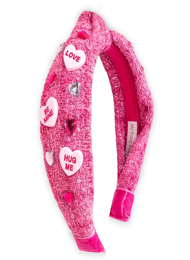 FROG SAC Top Knot Headband for Girls, Knotted Valentines Candy Headbands (Pink Candy Hearts, Kids) - Image 1