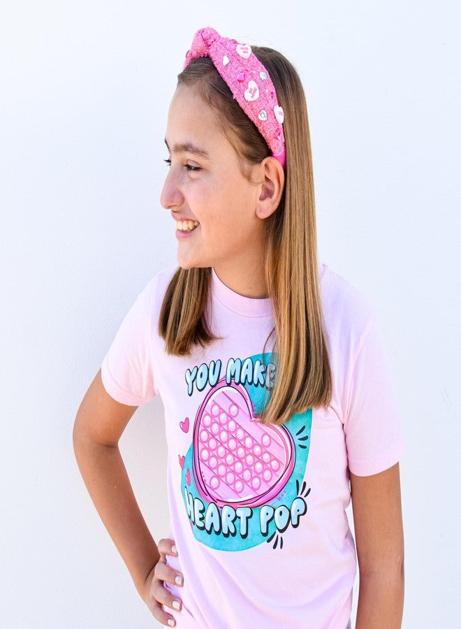 FROG SAC Top Knot Headband for Girls, Knotted Valentines Candy Headbands (Pink Candy Hearts, Kids) - Image 2