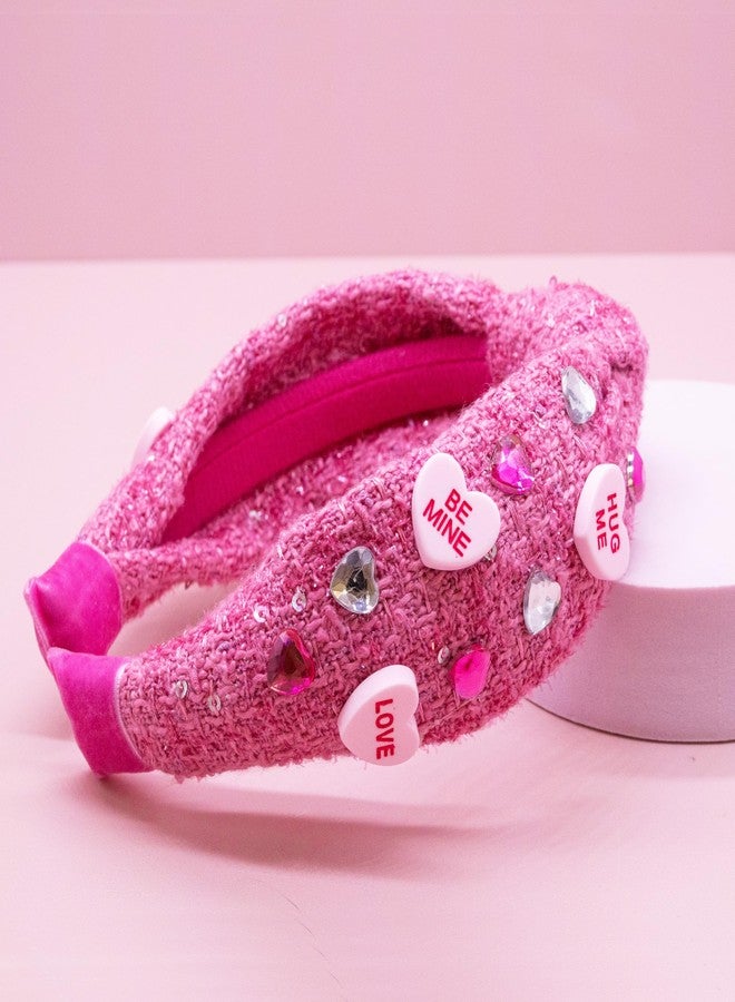 FROG SAC Top Knot Headband for Girls, Knotted Valentines Candy Headbands (Pink Candy Hearts, Kids) - Image 4
