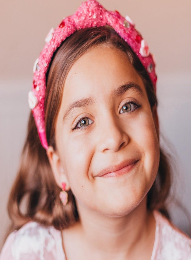 FROG SAC Top Knot Headband for Girls, Knotted Valentines Candy Headbands (Pink Candy Hearts, Kids) - Image 5