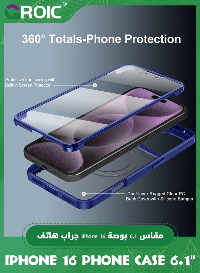 GROIC iPhone 16 Case 6.1'', Clear Shockproof Full Body Rugged iPhone 16 Phone Cover,Built-in Screen Protector Phone Shell for iPhone 16,Magnetic iPhone 16 Phone Case 6.1'' - Image 2