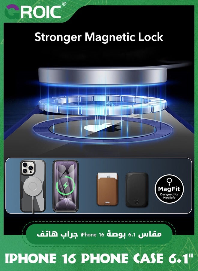 GROIC iPhone 16 Case 6.1'', Clear Shockproof Full Body Rugged iPhone 16 Phone Cover,Built-in Screen Protector Phone Shell for iPhone 16,Magnetic iPhone 16 Phone Case 6.1'' - Image 4