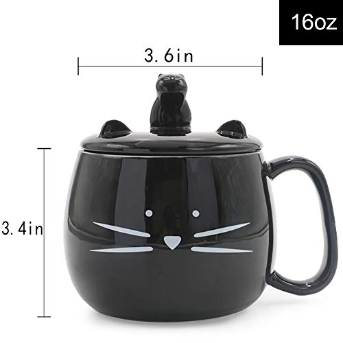 Koolkatkoo 16OZ Cute Cat Coffee Mug with Cell Phone Holder Lid for Cat Lover Unique Ceramic Black Mugs Tea Cup Gift for Women - Image 5