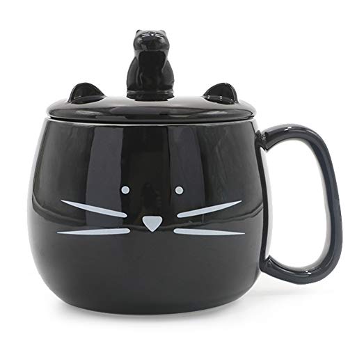 Koolkatkoo 16OZ Cute Cat Coffee Mug with Cell Phone Holder Lid for Cat Lover Unique Ceramic Black Mugs Tea Cup Gift for Women - Image 1