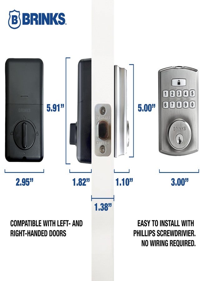 Brinks Fingerprint & Keypad Electronic Door Lock with Deadbolt, High-Security Keyless Entry Smart Lock for Front Door, Up to 50 User Codes, Automatic Locking, Satin Nickel - Image 4