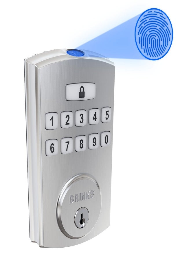 Brinks Fingerprint & Keypad Electronic Door Lock with Deadbolt, High-Security Keyless Entry Smart Lock for Front Door, Up to 50 User Codes, Automatic Locking, Satin Nickel - Image 1
