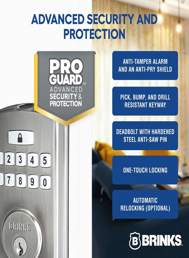 Brinks Fingerprint & Keypad Electronic Door Lock with Deadbolt, High-Security Keyless Entry Smart Lock for Front Door, Up to 50 User Codes, Automatic Locking, Satin Nickel - Image 5