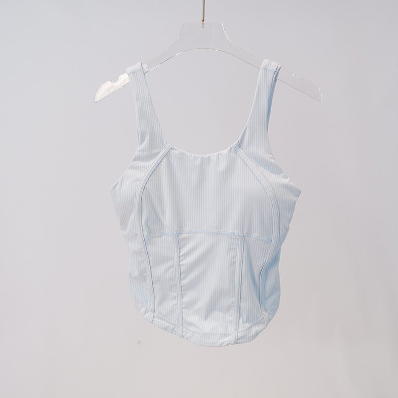 اسم المحتوى ناريلا Summer New Ribbed Fishbone Sports Vest Detachable Chest Pad Yoga Top Outer Running Underwear for Women Pink blue 122 fish bone vest