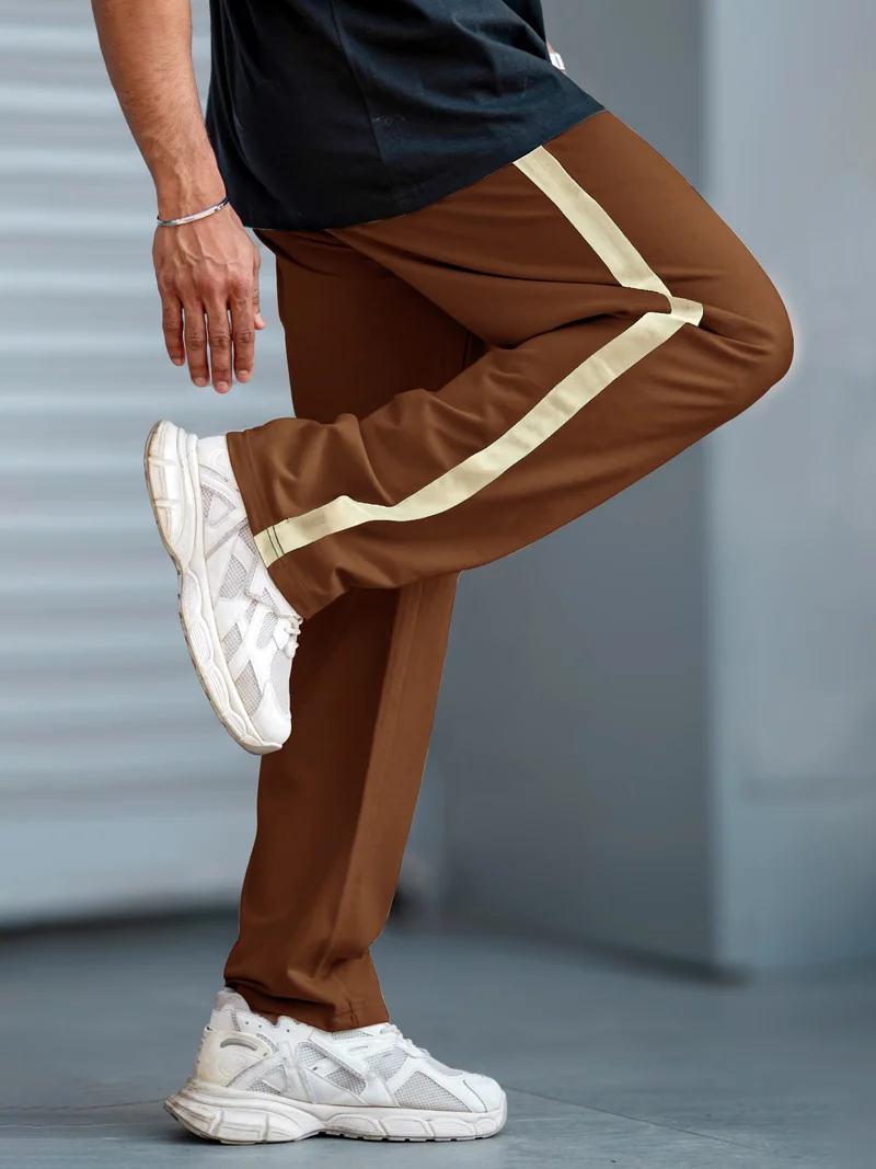 Maniac  Maniac Mens ColorBlock Brown, Cream Loopknit Trackpant for Men | Best Price UAE