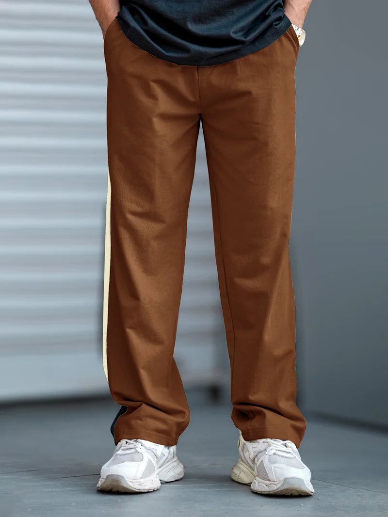Maniac  Maniac Mens ColorBlock Brown, Cream Loopknit Trackpant for Men | Best Price UAE