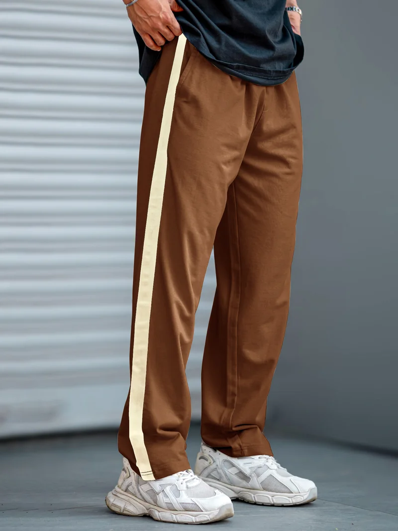 مانياك بنطال رياضي رجالي مانياك بلون بني وكريمي محبوك بحلقات