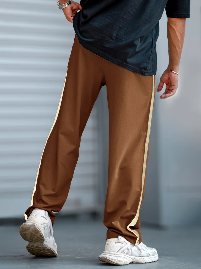 Maniac  Maniac Mens ColorBlock Brown, Cream Loopknit Trackpant for Men | Best Price UAE