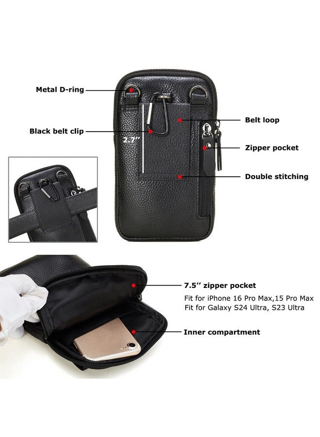 VIIGER VIIGER Leather Cell Phone Shoulder Holster Compatible with iPhone 16 Pro Max 15 Pro Max Galaxy S24 Ultra Large Multi-Pocket Crossbody Phone Bag Smartphone Pouch with Belt Loop Clip for Women, Black  - Image 2