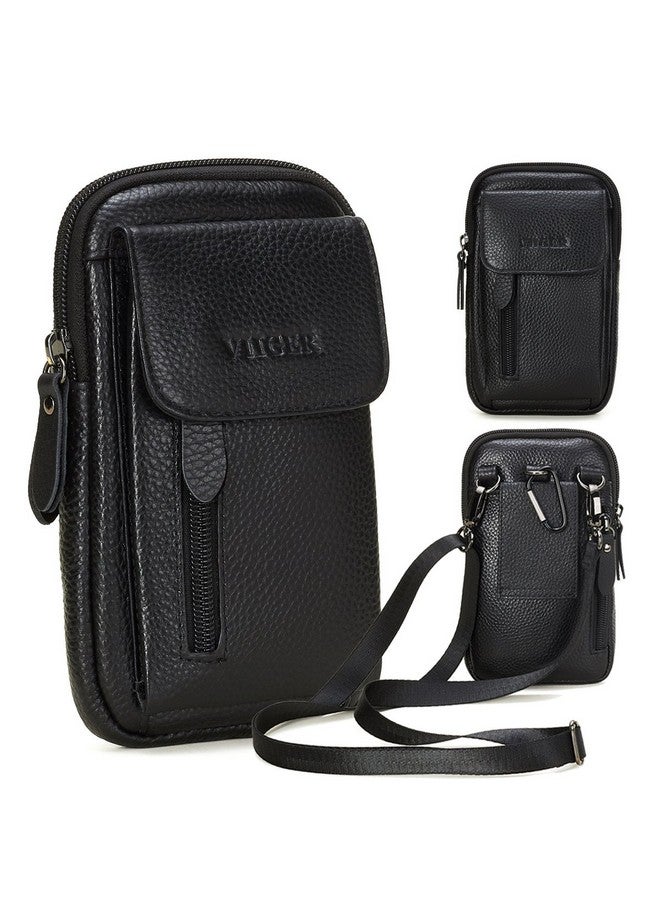 VIIGER VIIGER Leather Cell Phone Shoulder Holster Compatible with iPhone 16 Pro Max 15 Pro Max Galaxy S24 Ultra Large Multi-Pocket Crossbody Phone Bag Smartphone Pouch with Belt Loop Clip for Women, Black  - Image 1