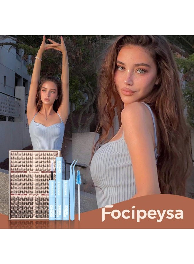 Focipeysa Fairy Eyelash Extension Kit with Lash Bond Seal Wispy Lash Clusters Kit Natural Look Lash Extensions 10-16mm Clusters Eyelashes Extensions Wispy Lash DIY Salon Effect Lash Extension - Image 2