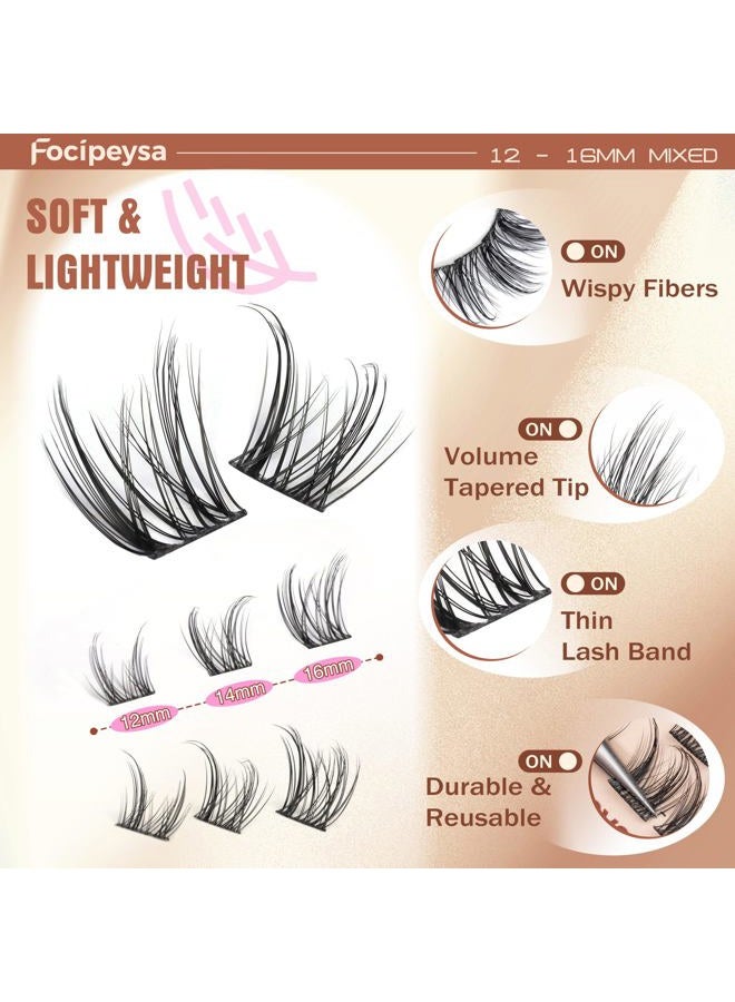 Focipeysa Fairy Eyelash Extension Kit with Lash Bond Seal Wispy Lash Clusters Kit Natural Look Lash Extensions 10-16mm Clusters Eyelashes Extensions Wispy Lash DIY Salon Effect Lash Extension - Image 4