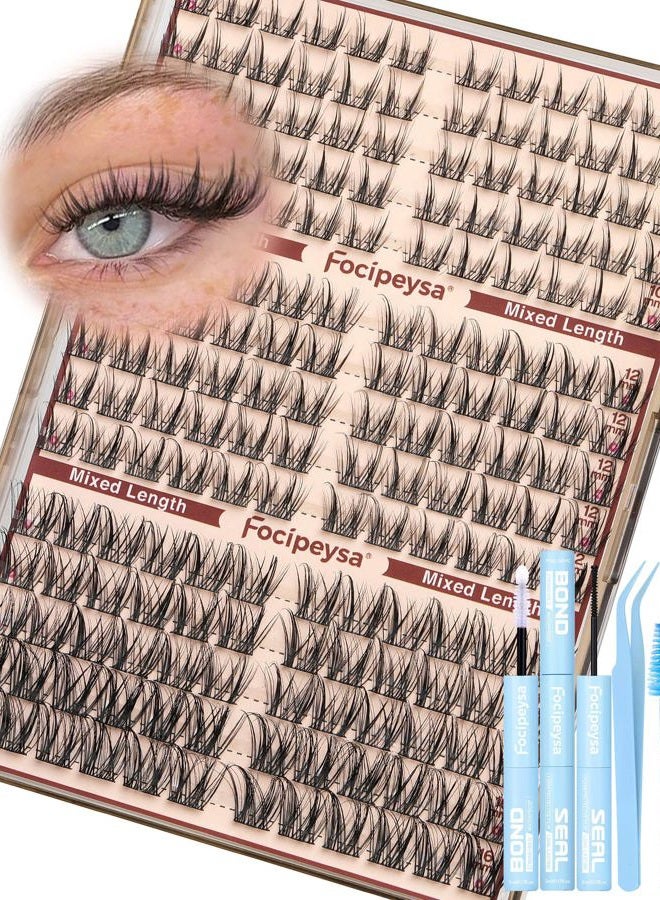 Focipeysa Fairy Eyelash Extension Kit with Lash Bond Seal Wispy Lash Clusters Kit Natural Look Lash Extensions 10-16mm Clusters Eyelashes Extensions Wispy Lash DIY Salon Effect Lash Extension - Image 1