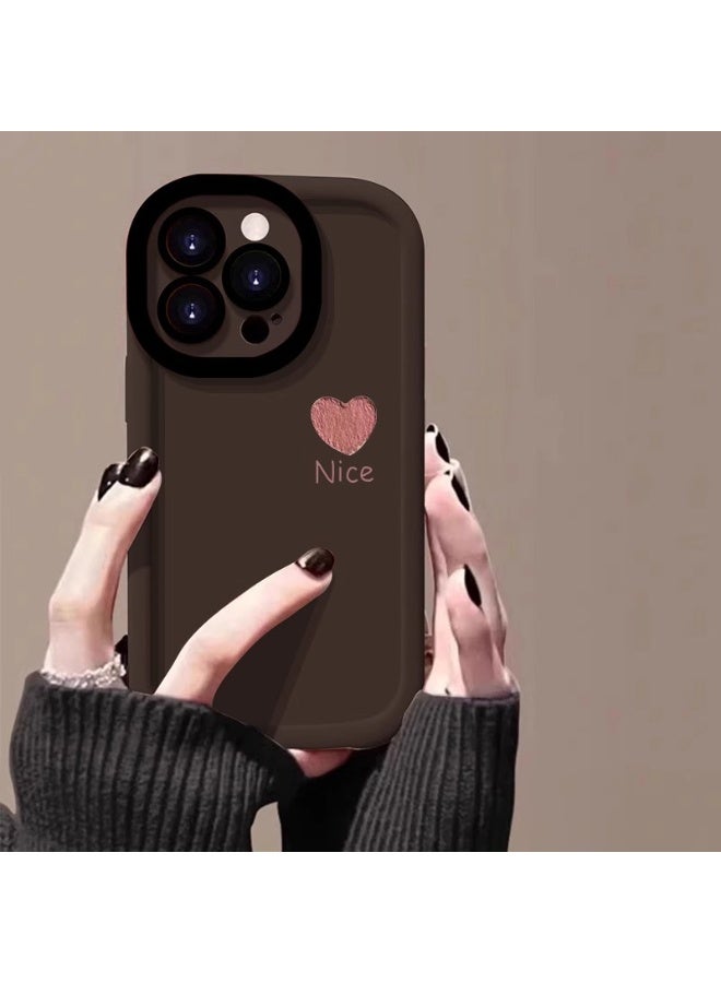 NIBEMINENT Little Heart Protective TPU Case Cover For iPhone 15, Coffee Color