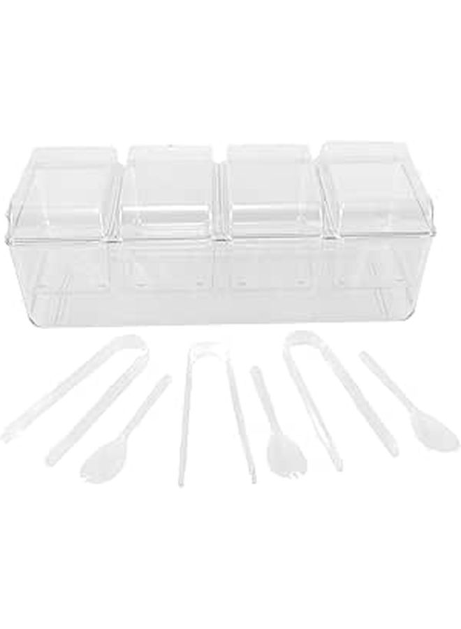 4 Compartment Fruit Salad Tray with Lids Detachable Ice Bin Includes 3 Tongs and 3 Forks - Image 1