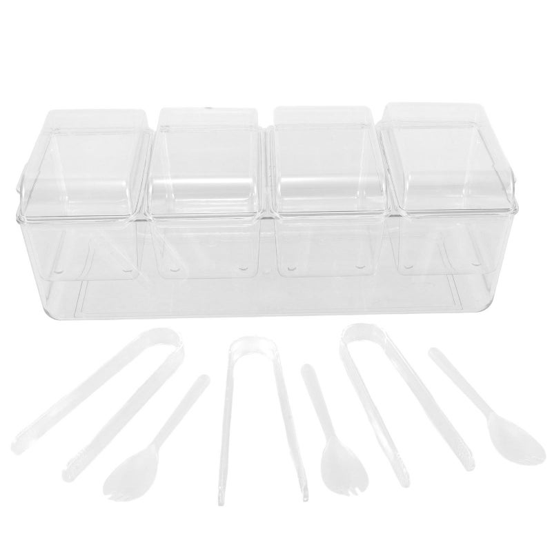 4 Compartment Fruit Salad Tray with Lids Detachable Ice Bin Includes 3 Tongs and 3 Forks - Image 2