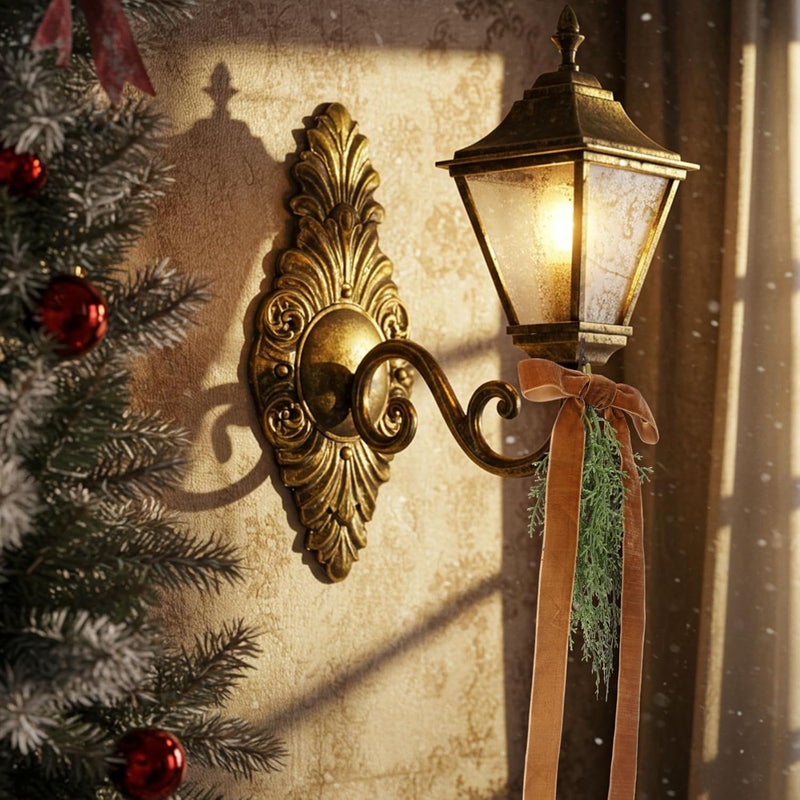 Suncalla 6 Pcs Artificial Christmas Teardrop Swag with Brown Velvet Bow 16" Vintage Faux Pine Needles Light Swag Festive Sconce Lighting Decor for The Holidays - Image 5