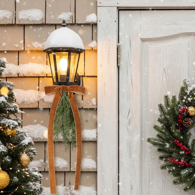 Suncalla 6 Pcs Artificial Christmas Teardrop Swag with Brown Velvet Bow 16" Vintage Faux Pine Needles Light Swag Festive Sconce Lighting Decor for The Holidays - Image 3