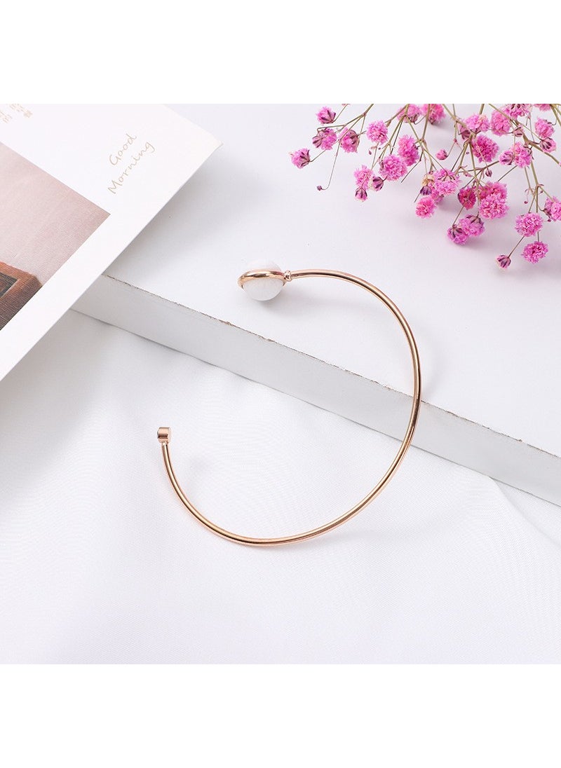 Generic - Korean Style Peacock Titanium Steel Bracelet Plated Vintage Simple Fashionable Womens Jewelry Open C Type Wristband Rose gold white beads - Image 1