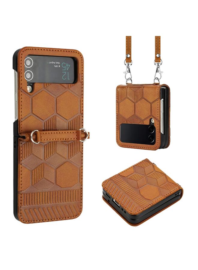 اس-توب جراب هاتف جلدي بتصميم كرة قدم لهاتف Samsung Galaxy Z Flip3 5G Crossbody - Image 1