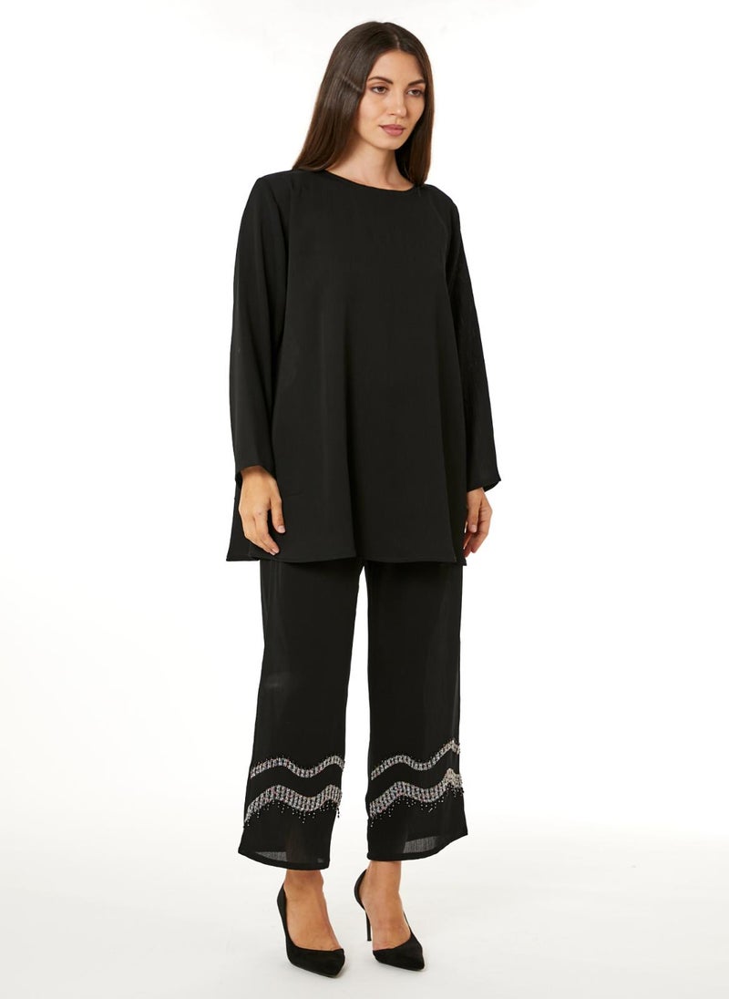 Moistreet Black Zoom Top and Pants Set - Image 1