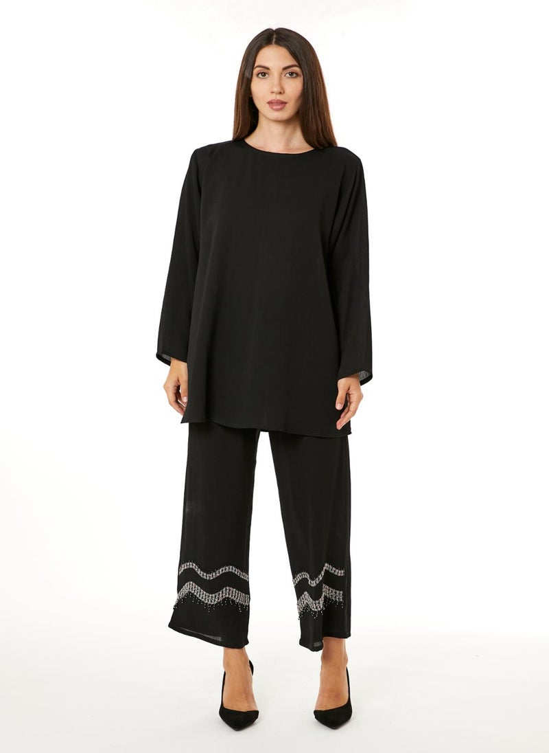 Moistreet Black Zoom Top and Pants Set - Image 2