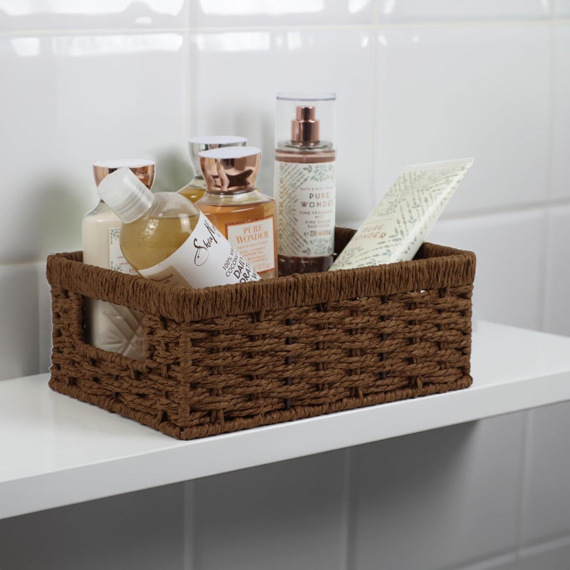 ORDELITE Wicker Baskets, Baskets for Organizing, Rattan Woven Basket for Storage, Organizer Bins with Built-in Handles, Storage Basket for Shelves (Paper Rope, Small) - Image 2