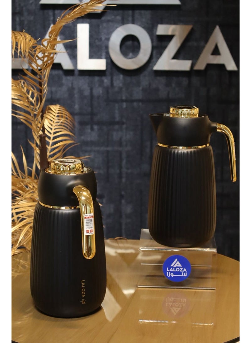 طقم ترامس ثلاجة قهوة وشاي جذابة بتصميم أنيق أسود/ذهبي مقاس 1/1لتر