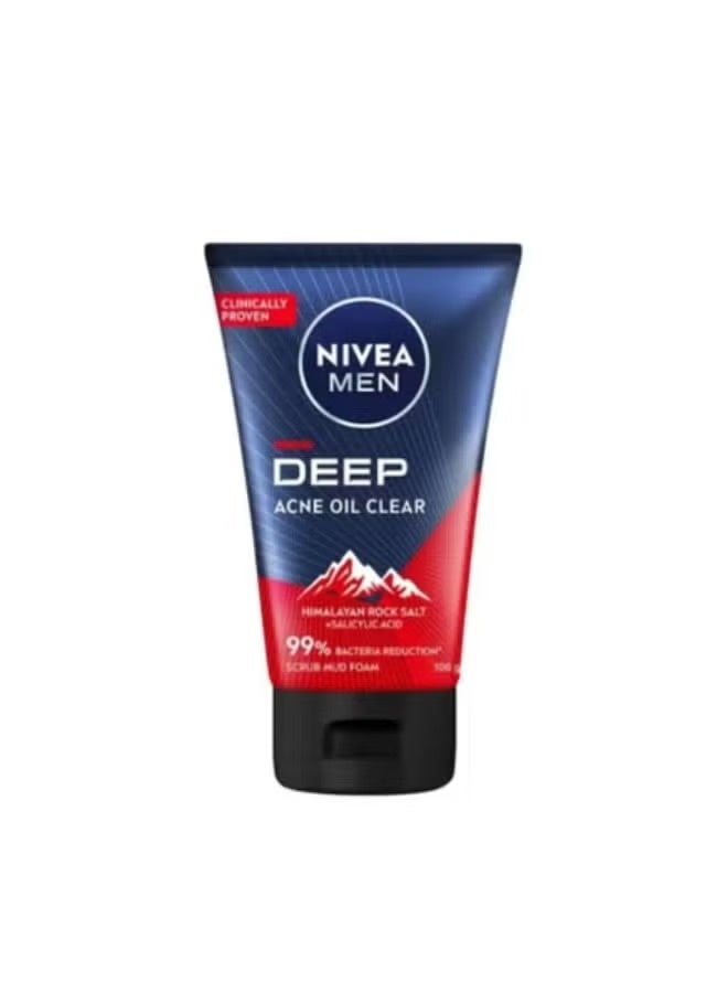 Nivea Nivea Men Deep Acne Oil Clear Scrub Mud Foam with Himalayan Rock Salt & Salicylic Acid, 100ml