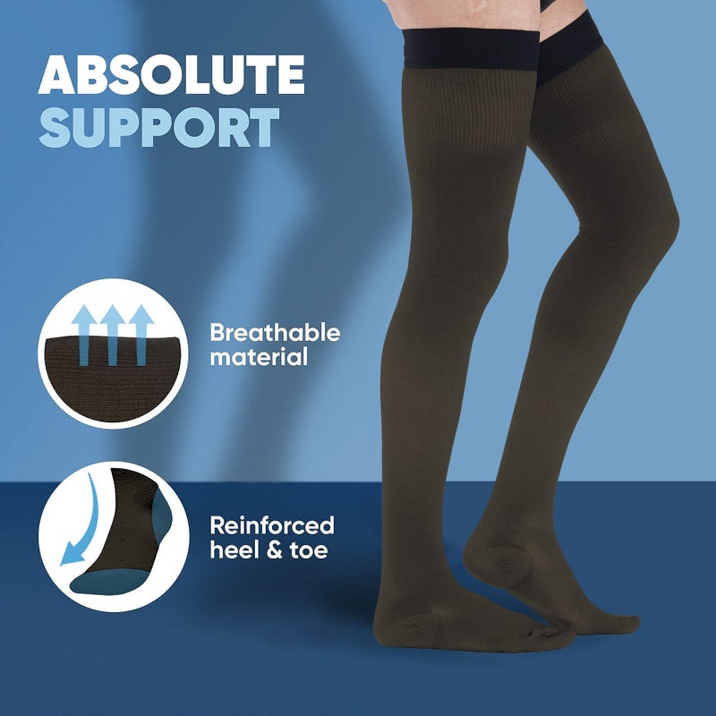 ABSOLUTE SUPPORT Thigh High Compression Socks For Men 20-30 Mmhg - Full Length Compression Support Over Knee Stockings - Black  3X-Large - Image 5