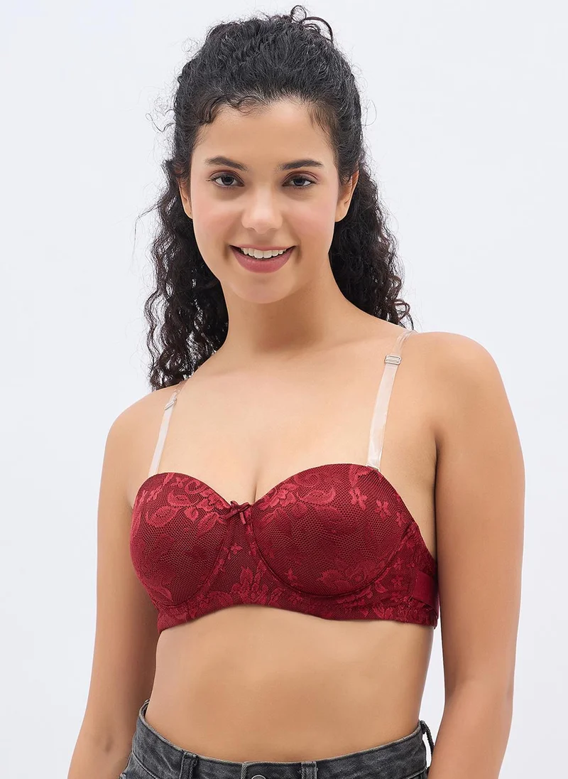 كلوفيا Clovia Invisi Padded Wired Full Coverage Strapless Bra in Maroon with Transparent & Material Straps & Bands