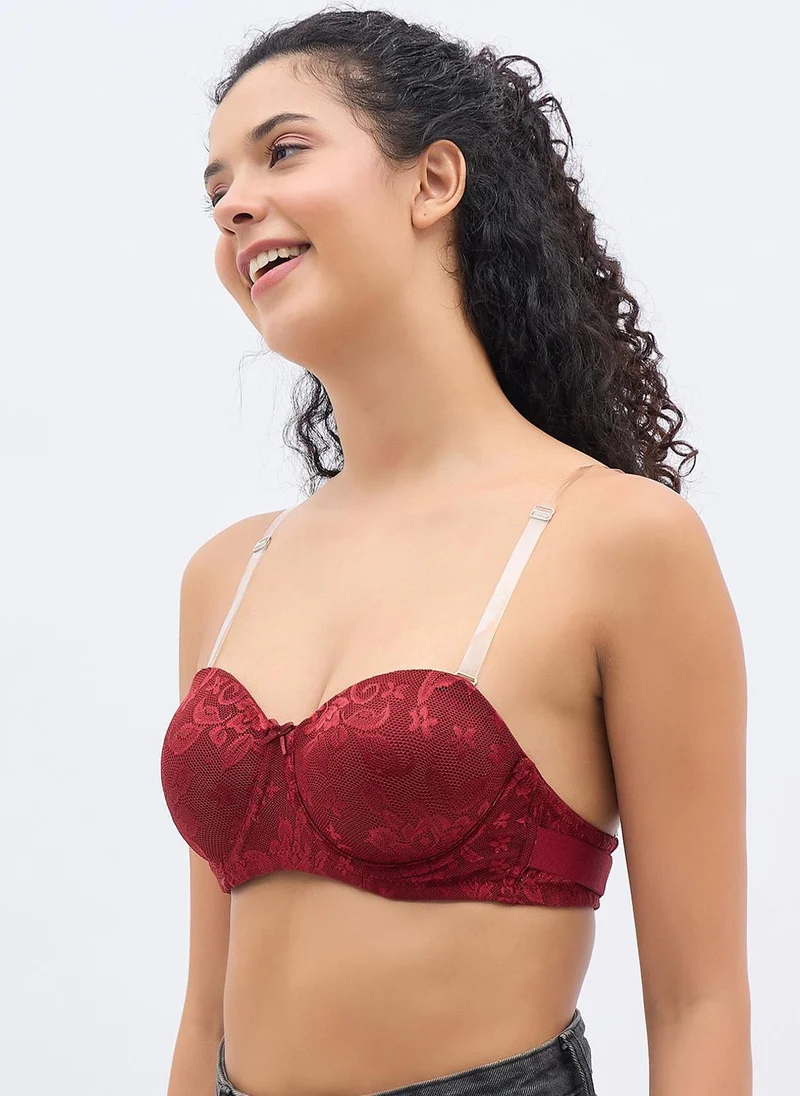 كلوفيا Clovia Invisi Padded Wired Full Coverage Strapless Bra in Maroon with Transparent & Material Straps & Bands