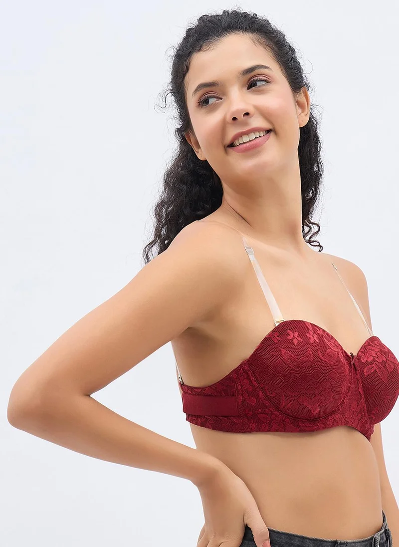 كلوفيا Clovia Invisi Padded Wired Full Coverage Strapless Bra in Maroon with Transparent & Material Straps & Bands