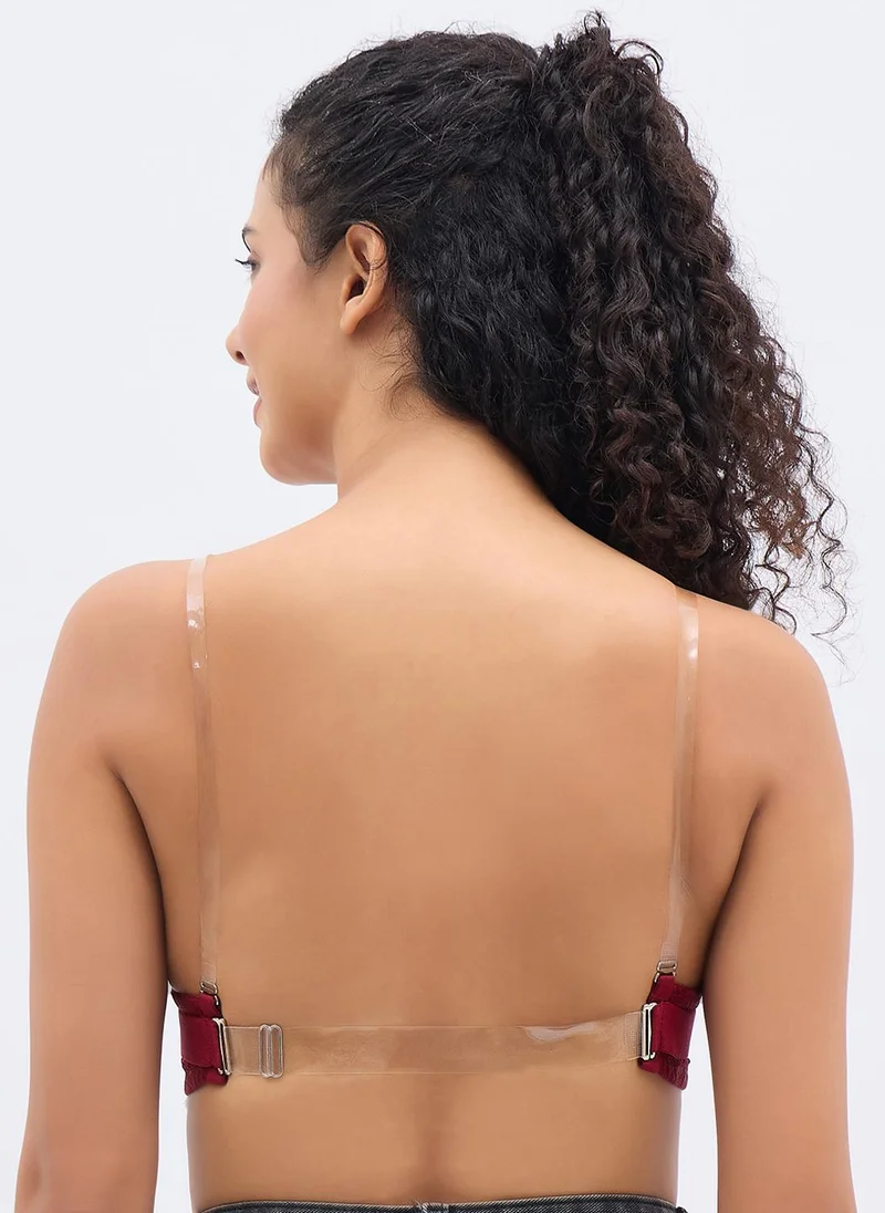 كلوفيا Clovia Invisi Padded Wired Full Coverage Strapless Bra in Maroon with Transparent & Material Straps & Bands