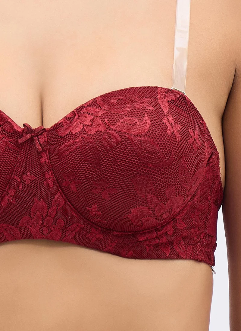 كلوفيا Clovia Invisi Padded Wired Full Coverage Strapless Bra in Maroon with Transparent & Material Straps & Bands