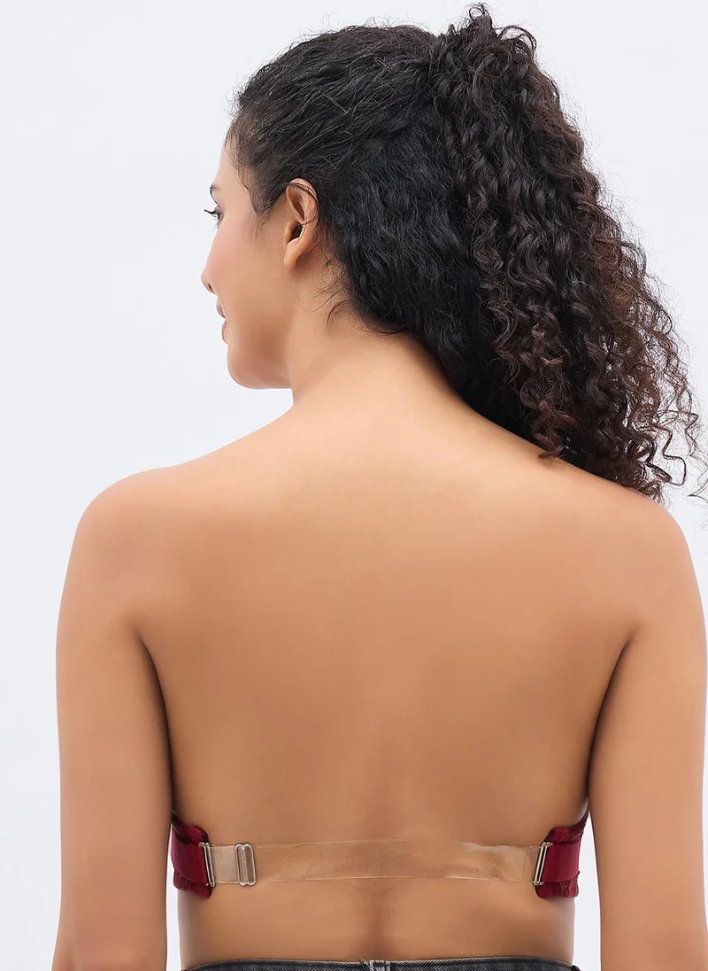 كلوفيا Clovia Invisi Padded Wired Full Coverage Strapless Bra in Maroon with Transparent & Material Straps & Bands