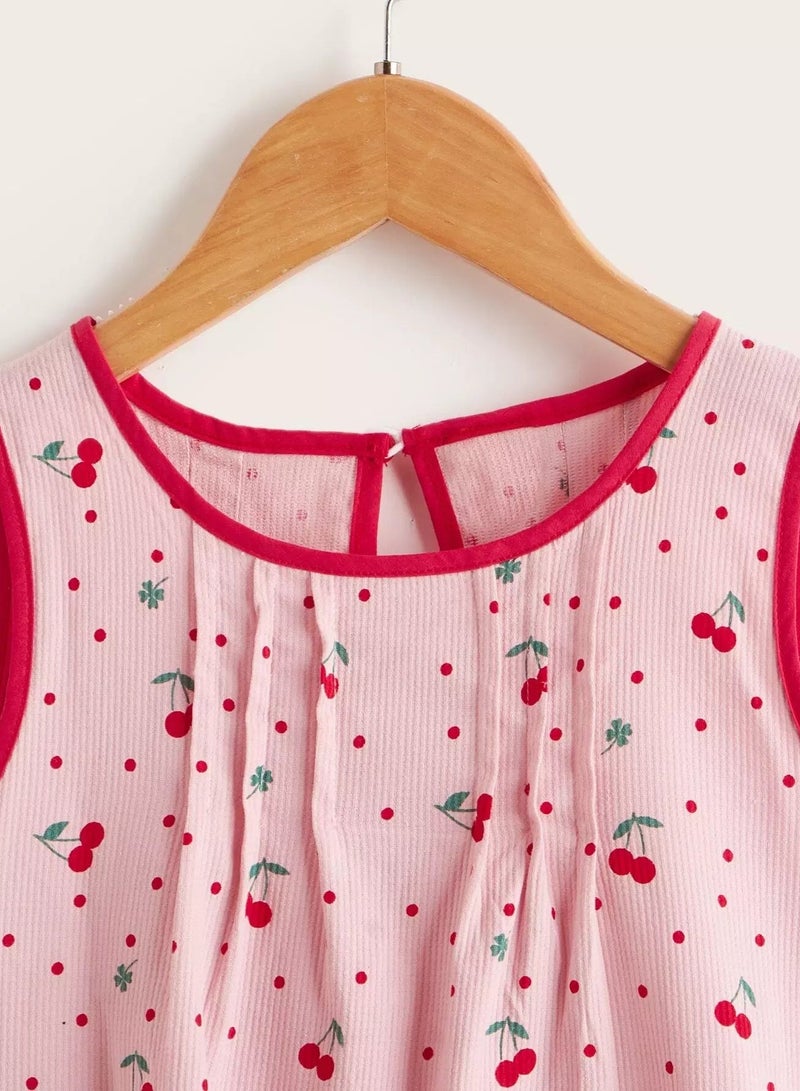 Toddler Girls Cherry & Polka Dot Print Ringer Tank Top - Image 4