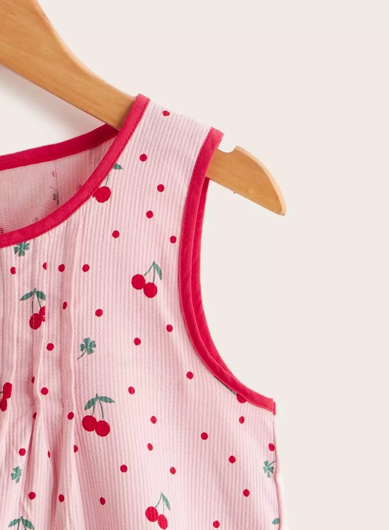 Toddler Girls Cherry & Polka Dot Print Ringer Tank Top - Image 3