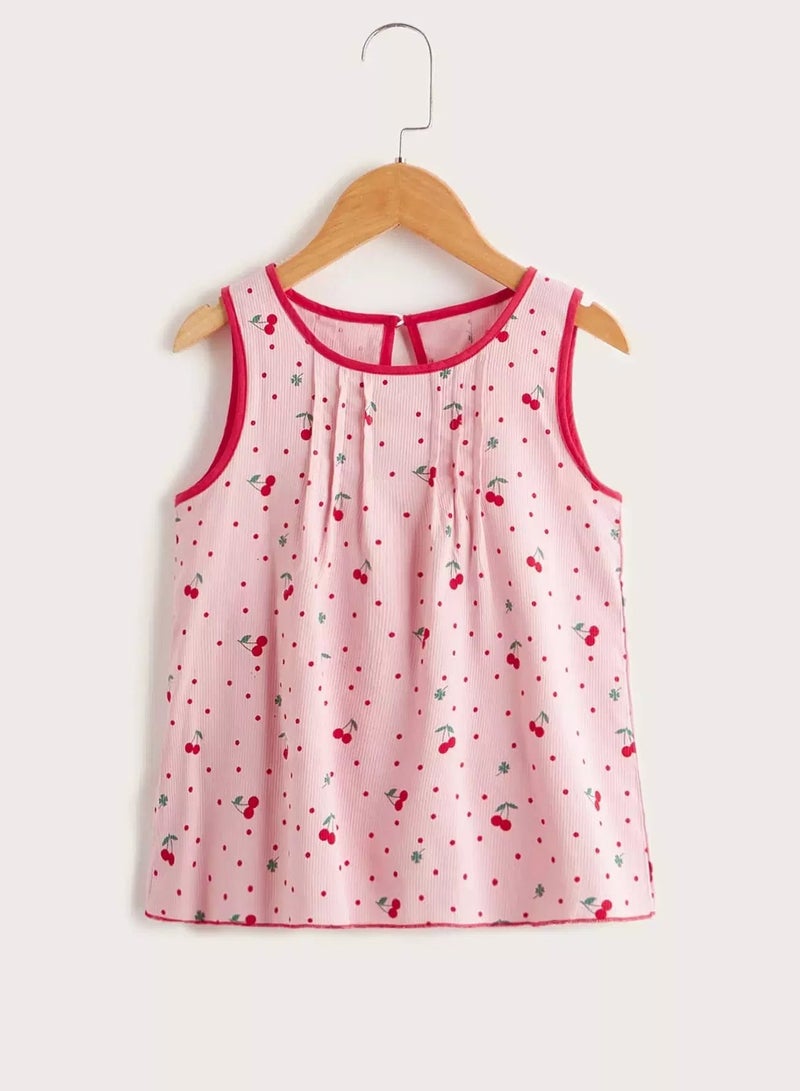 Toddler Girls Cherry & Polka Dot Print Ringer Tank Top - Image 1