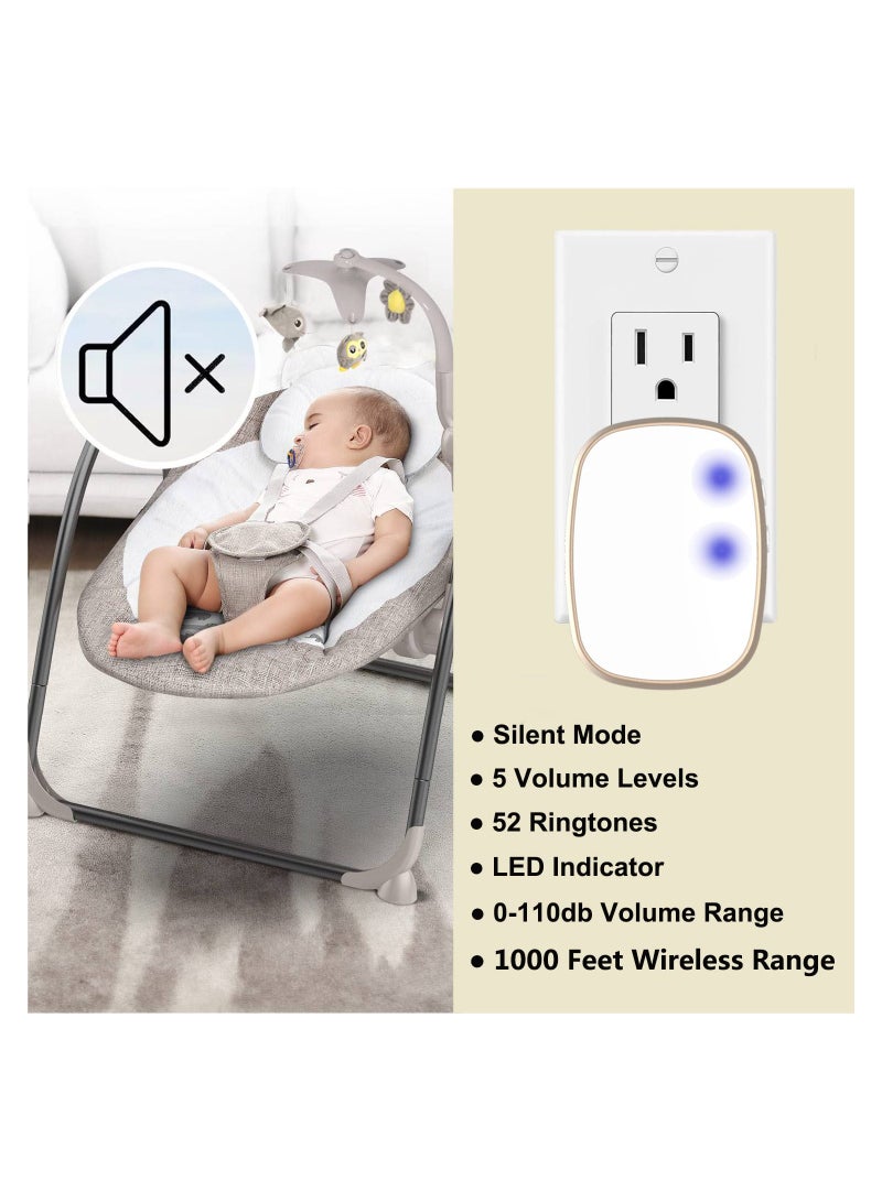 SYOSI مجموعة جرس باب لاسلكي يعمل بالطاقة الذاتية، بدون حاجة لبطارية جرس باب لاسلكي مضاد للماء بمدى 1,000 قدم مع 5 مستويات صوت و52 نغمة وميض LED، 1 زر ضغط و2 جهاز استقبال - Image 3