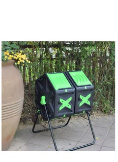 BLUE CORAL Garden Waste Compost Tumbler Composting Machine Plastic Steel Dual Chambers Rotary Compost Bin Fertilizer Maker (Black/Green, 140L)  - Image 2