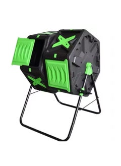 BLUE CORAL Garden Waste Compost Tumbler Composting Machine Plastic Steel Dual Chambers Rotary Compost Bin Fertilizer Maker (Black/Green, 140L)  - Image 4
