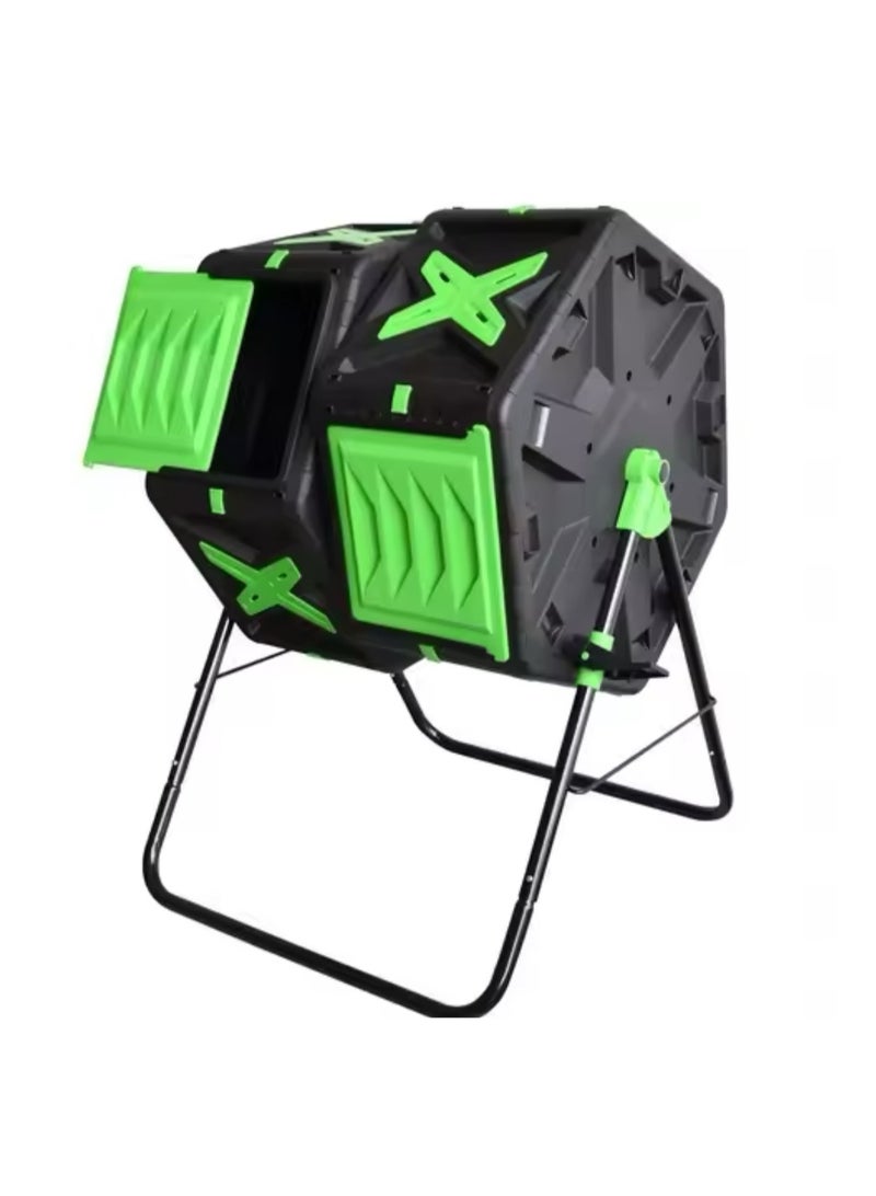 BLUE CORAL Garden Waste Compost Tumbler Composting Machine Plastic Steel Dual Chambers Rotary Compost Bin Fertilizer Maker (Black/Green, 140L)  - Image 4