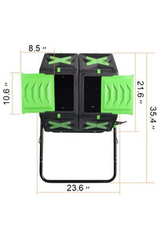 BLUE CORAL Garden Waste Compost Tumbler Composting Machine Plastic Steel Dual Chambers Rotary Compost Bin Fertilizer Maker (Black/Green, 140L)  - Image 3