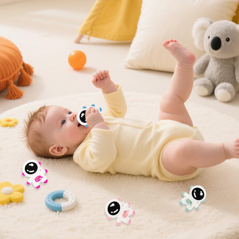 Cuxnoo Baby Teething Spaceman Toy for 3+ Months Infants Sucking, Food Grade Silicon Astronaut Styling Teether, BPA Free (Blue) - Image 4